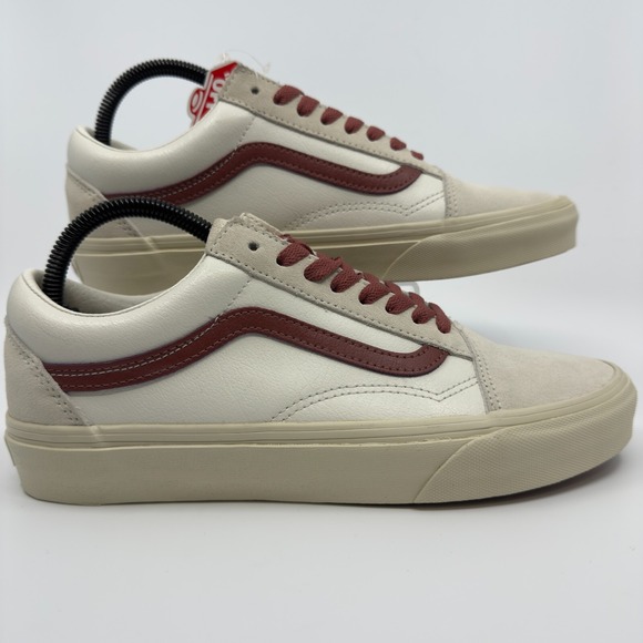 Vans Old Skool Vintage Pop Mens 8 Marshmallow Turtledove Low White‎ Burgundy NWT - Picture 1 of 16